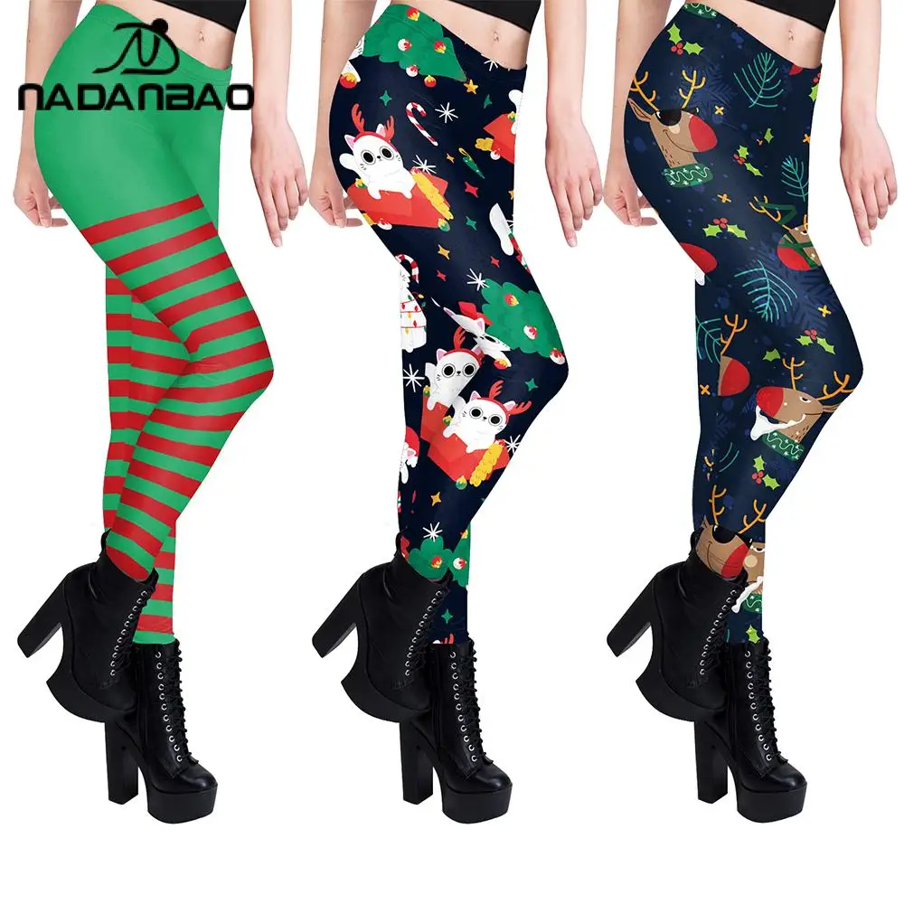 Nadanbao Christmas Elk 3D Print Women\'s Leggings Skinny Pants Sexy High Waist Trousers Autumn/winter Brushed Pants