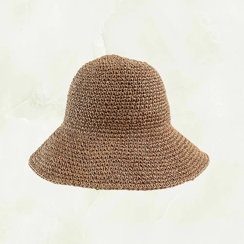 

Outdoor Hawaii Straw Hat Round Sun Block Wide Brim Uv Protection Summer Sunhat Beach Cap For Women Men Khaki Uv Bucket Travel