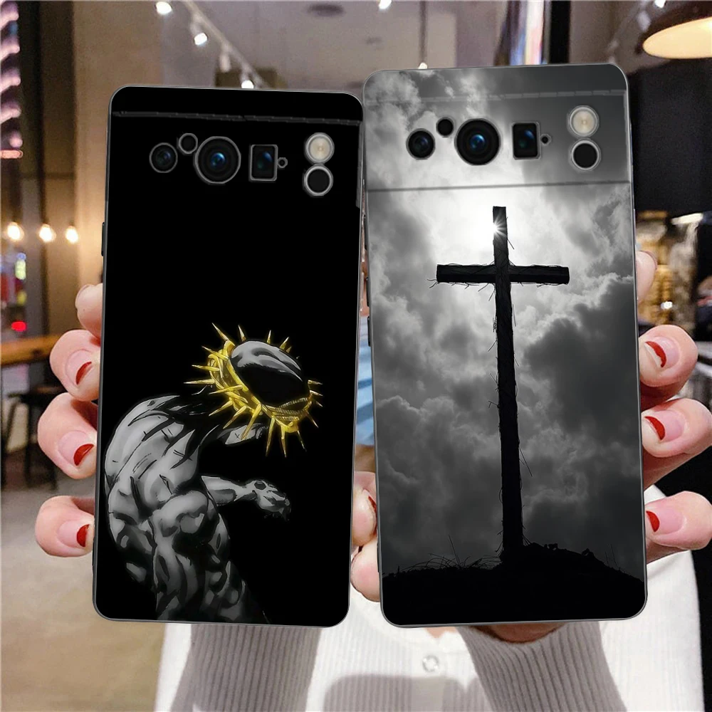 เคสโทรศัพท์ลายพระคัมภีร์คริสเตียน พระเยซู สำหรับ Google Pixel 10 9 8 7 6 Pro XL 9A 8A 6A 7A 5G เคสนิ่มกันกระแทก TPU สีดำ