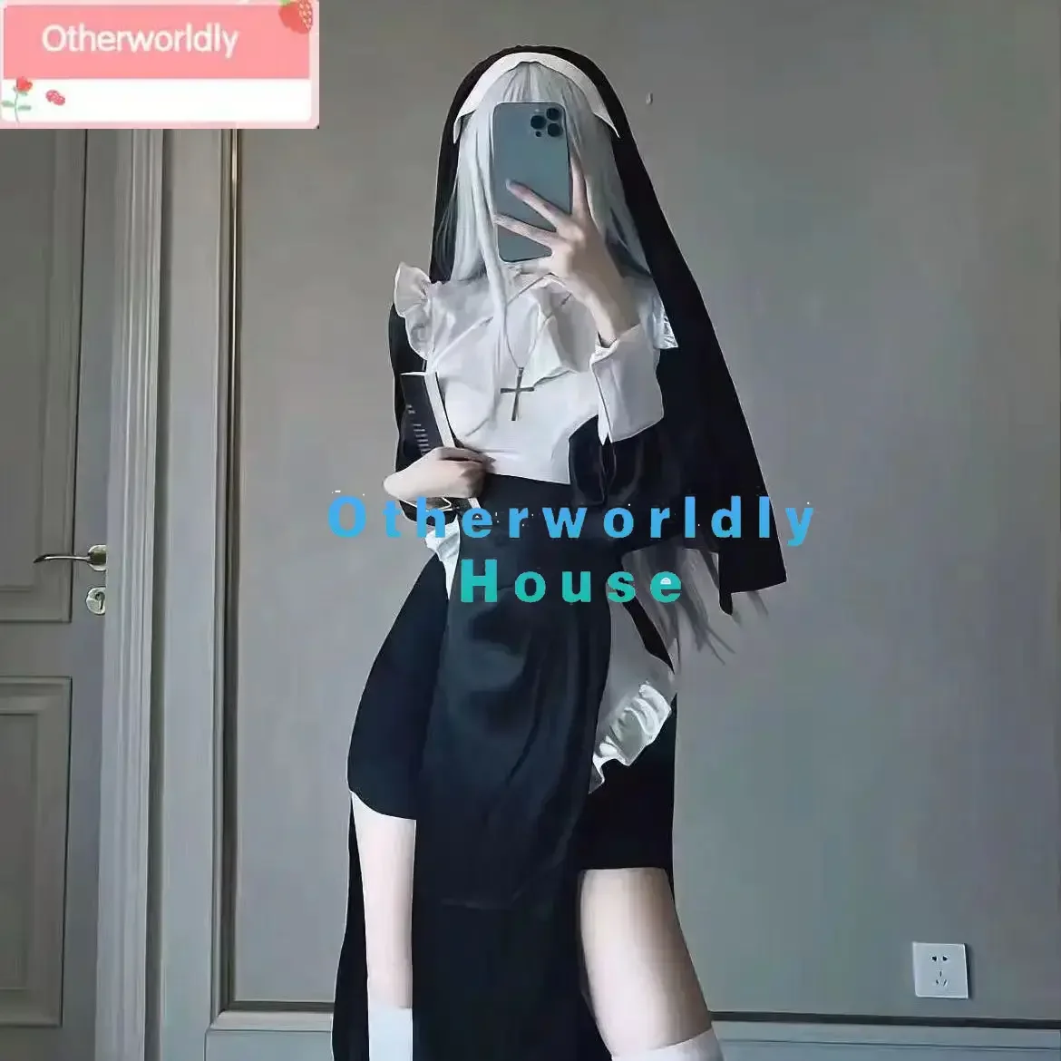 

Anime Cosplay Nun Sexy Dress Uniform Black Dress Halloween Daily Costumes Necklace Socks for Women Girls Nun Cosplay For Event