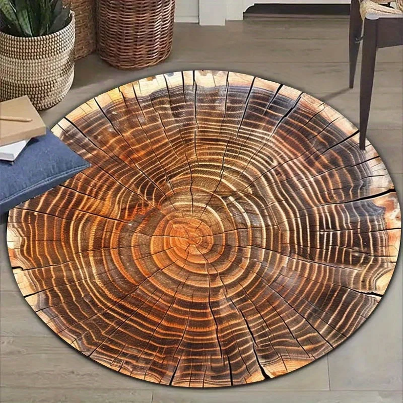 Natural Wood Slice Round Rug Boho Farmhouse Decor Tree Cross Section Mat for Living Room Nursery Bathroom Rustic Style Floor Car