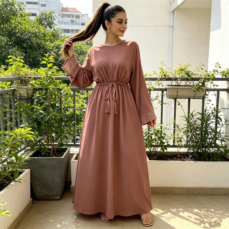 

Muslim Dresses for Women Elegant Front Zipper Nida Abaya Dubai Luxury Long Dresses Islam Clothing Eid Ramadan Femme Musulmane