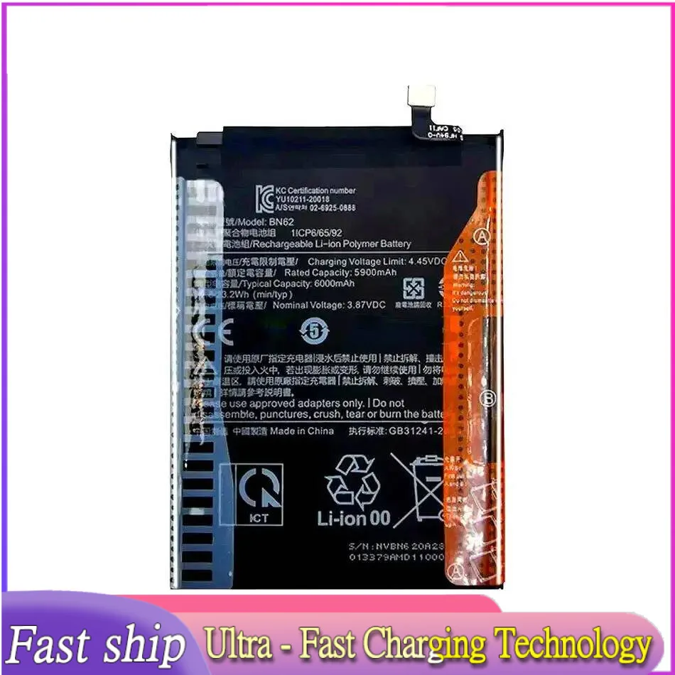 

For Xiaomi Redmi 9T BN62 Version 6000Mah Mobile Phone Battery Safe