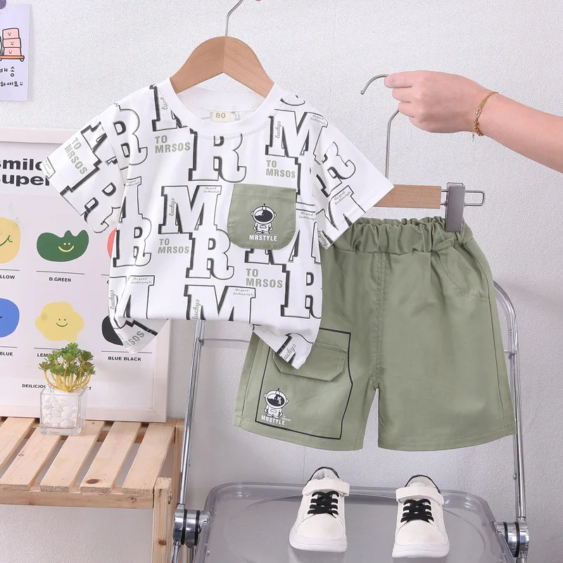 New Kids Short Sleeve Suit Boys Cotton Summer Shorts Two Pieces Male Treasure T-Shirt Clothing Children's Wear