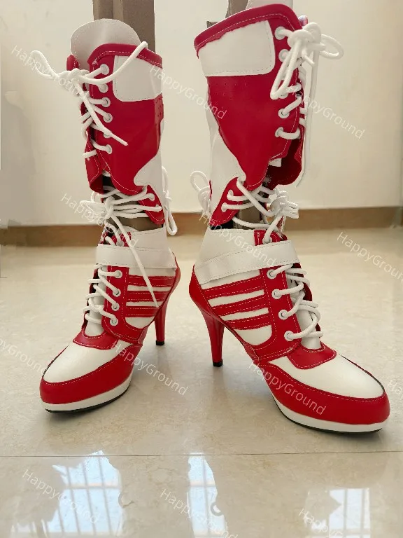 Botas de quinzel para mujer adulta, zapatos, disfraz de Cosplay, botas de fiesta de Carnaval de Halloween en rojo y negro