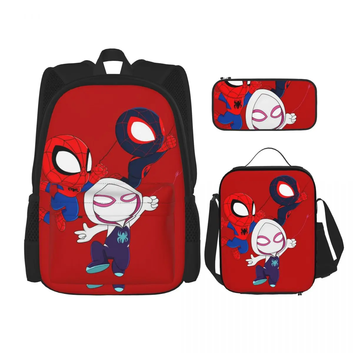 Ghost Spider Backpacks Boys Girls Bookbag Students School Bags Cartoon Kids Rucksack Lunch Bag Pen Bag Three-Piece Set