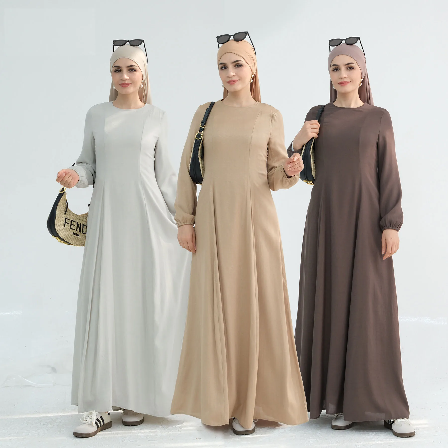

Arabic Muslim Women Modest Dress Long Sleeve Eid Dubai Plain Abaya Islam Party Outfit Elegant Holiday Dresses Turkey Kaftan Robe
