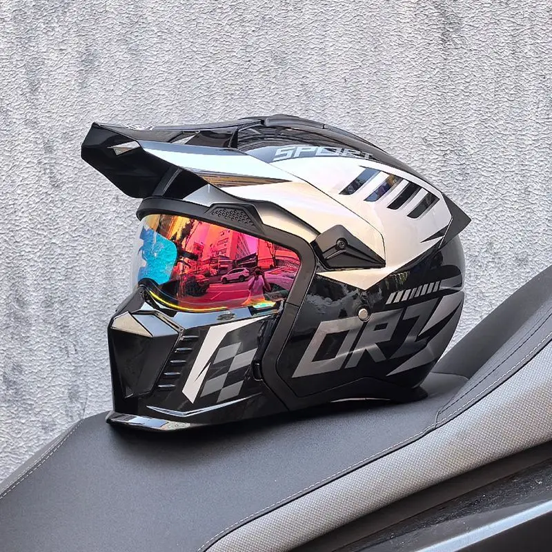 ORZ Street Fighter Combination Helmet Retro Motorcycle Helmet Multifunctional Motorcycle Detachable Half Full Helmet Capacete
