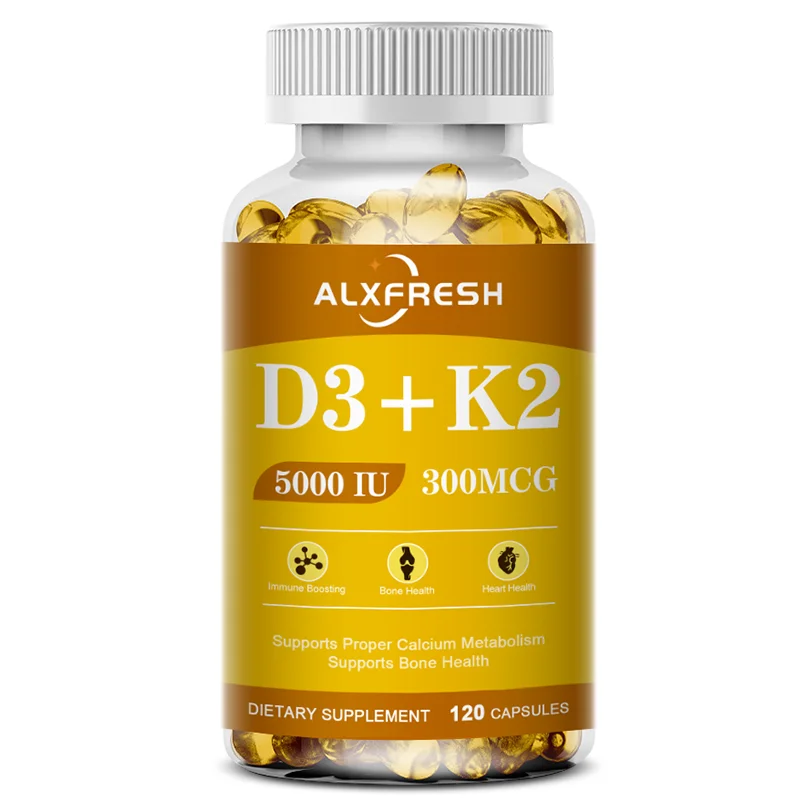 Alxfresh Organic Vitamin D3K2 Capsule, Calcium Absorption, Bone, Immune System Support Non-GMO Gluten Free
