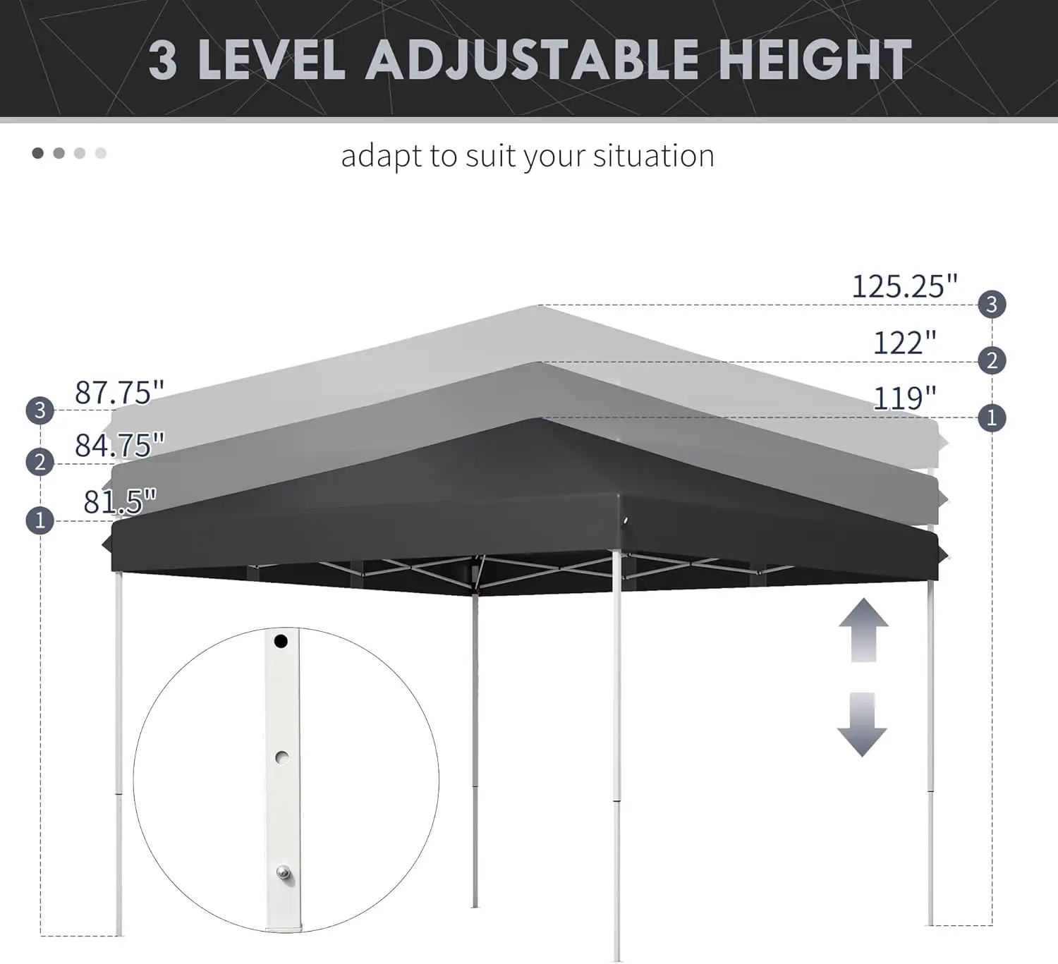 خيمة مقاس 13 × 13 بوصة، مأوى للشمس، خيام للحفلات، ارتفاع قابل للتعديل للاستخدام الخارجي، الحديقة، الفناء، الحفلات، رمادي