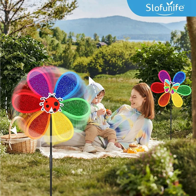 4Pcs Pinwheels For Garden,Colorful Flower Rainbow Garden Windmill,Wind Lawn Pinwheels Garden Windmills Durable Easy To Use