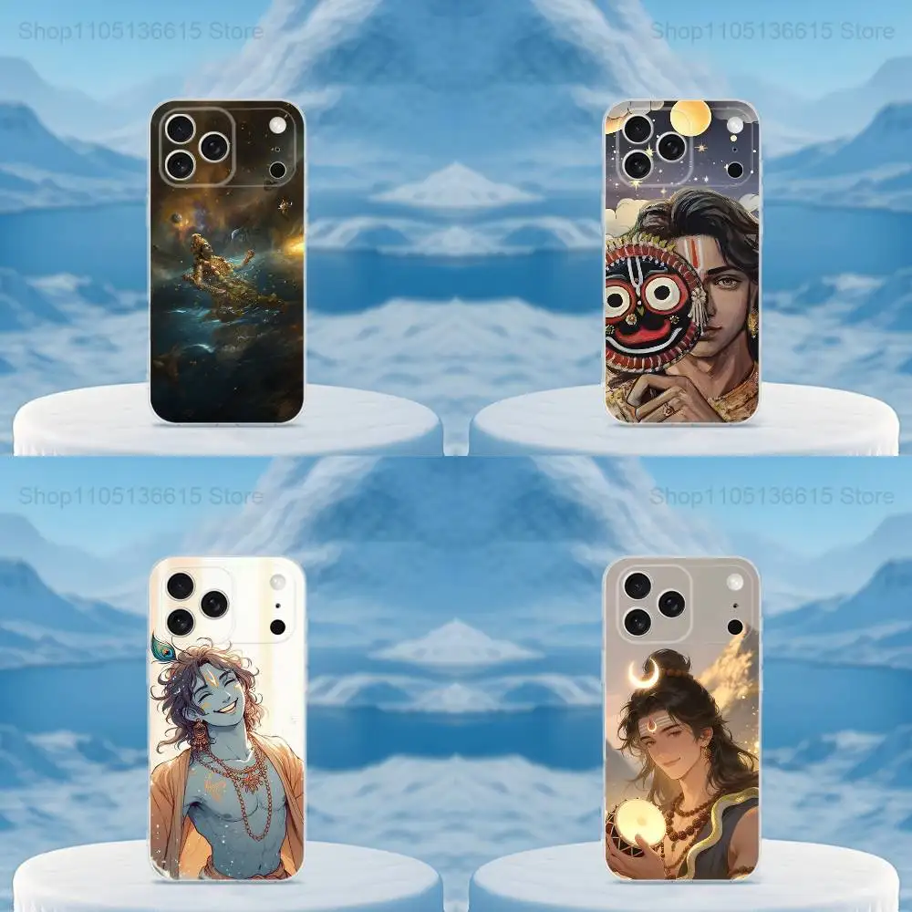 

God Indian Lord Krishna Phone Case For iPhone 16,15,14,13,12,11,17 Pro,Max,Plus,X,XS,XR,SE,Mini Transparent Soft Cover