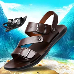 High Quality Genuine Leather Men's Sandals Slippers Handmade flat sandals Summer New Men's Shoes Men Flip Flops sandalias planas