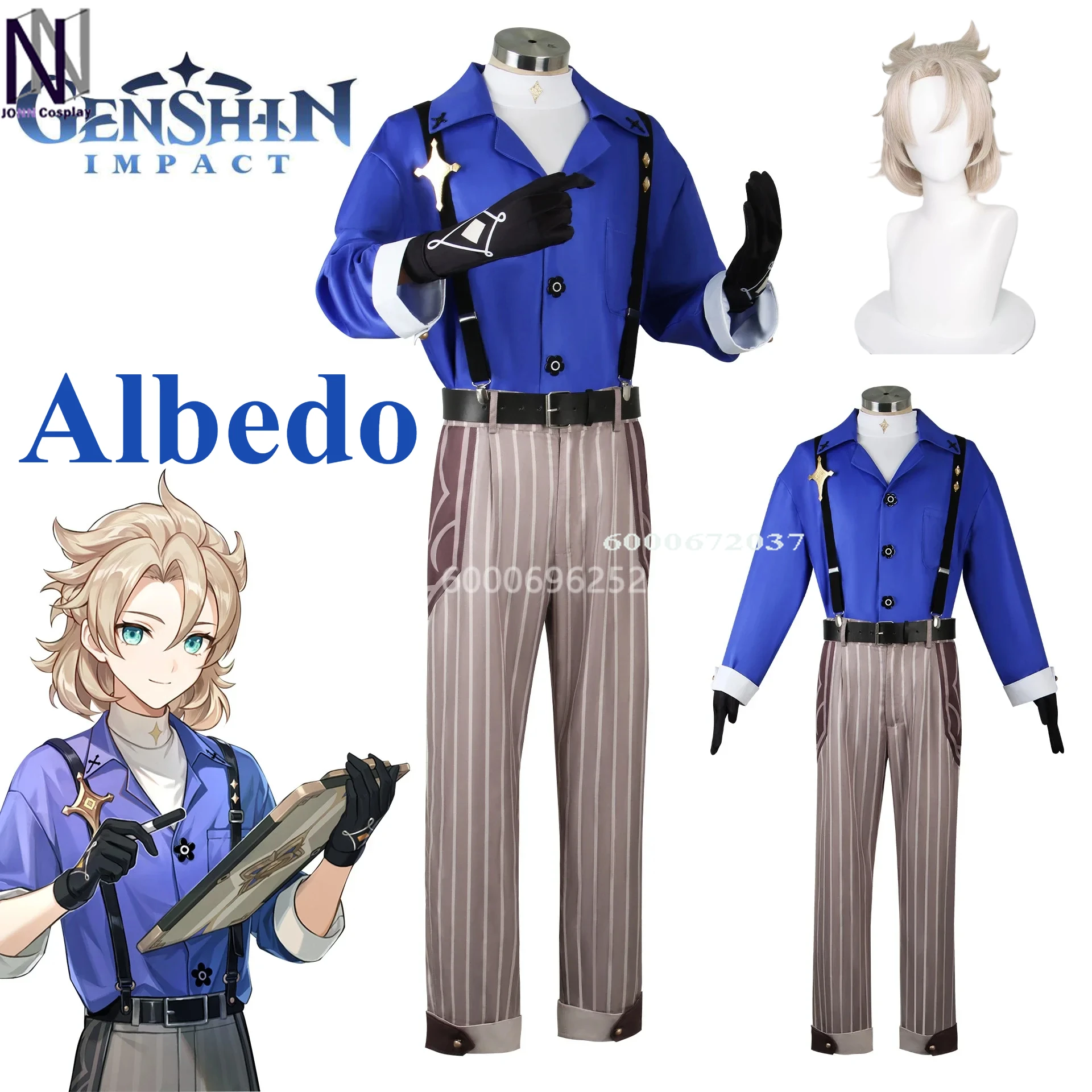 

Genshin Impact Game Albedo Cosplay Costume Anime Kreideprinz Mondstadt Knights of Favonius Uniform Wig Man Carnival Outfit