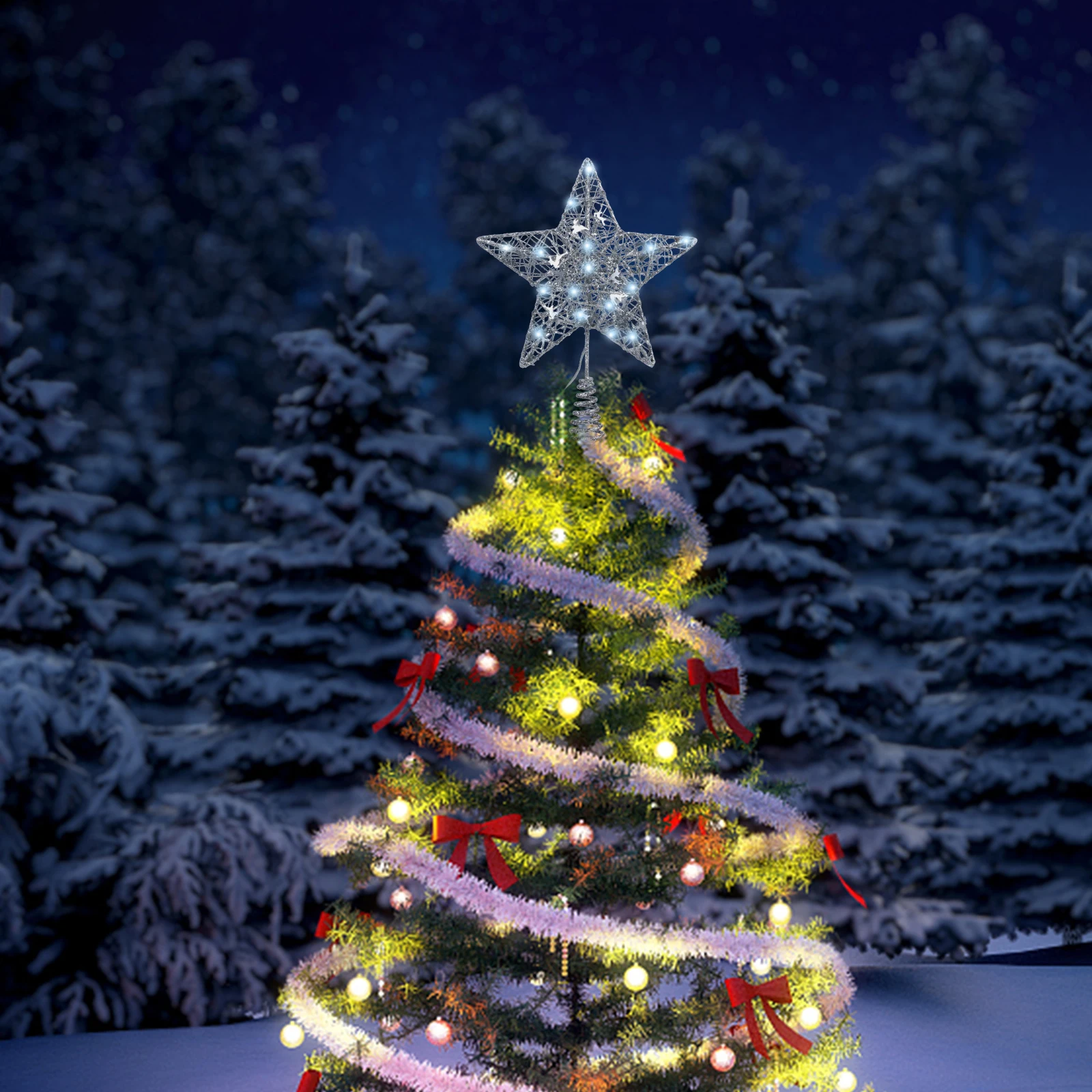 

1 pc Treetop Star Decoration Christmas Tree Topper Gold Silver Xmas Party Festival Home Decor Tree Topper for Christmas