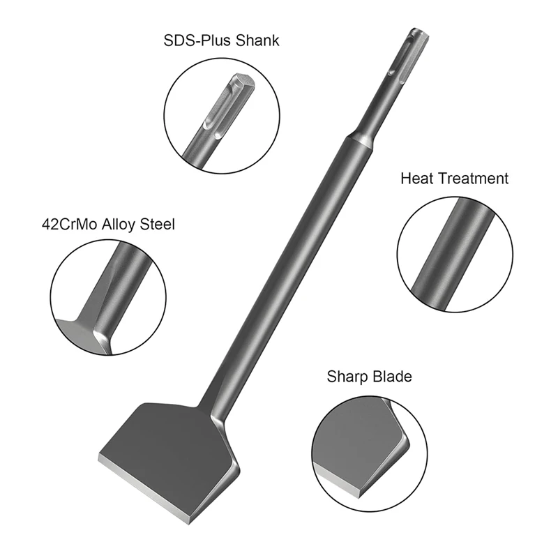 Cincel SDS Plus de 2 piezas, herramienta de extracción de azulejos doblados en ángulo de manivela y ancho de 3 pulgadas, Compatible con SDS Plus (3x10 pulgadas)