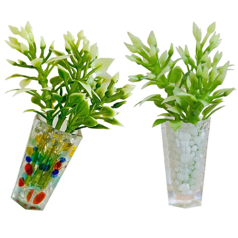 

2Pcs Exquisite Miniature Bonsai Ornament Resin Potted Plant Decor for Dollhouse Layout Home Office Living Room Tiny Flower Decor