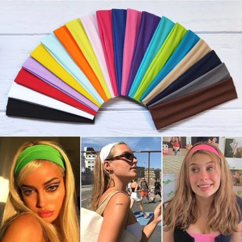 3 Pack, Solid Color Sports Sweat-Wicking Stretch Everyday Headbands for Women's Casual, Solid Color Elastic Headbands