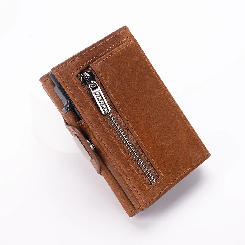 Pop-Up RFID Slim Kartenhalter Geldbörse für Herren Minimalistische Leder-Kreditkartenbörse mit Bargeldfach Münzfach EDC Reisebörse – Detail 3