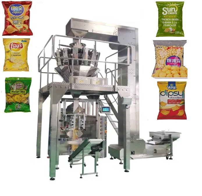 Automatic VFFS Vertical Bagging Dried Meat Rice Potato Snack Food Weigh Form Fill Seal Bagger Weighing Packing Machine System