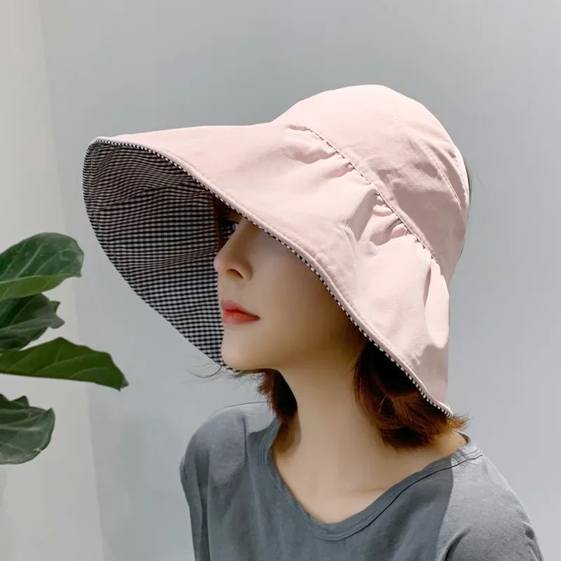 Fashion Female Korean Trendy Sunscreen Hat Big Brim UV Protection Beach Trip Empty Top Women Sun Hats Double Sided Foldable Caps