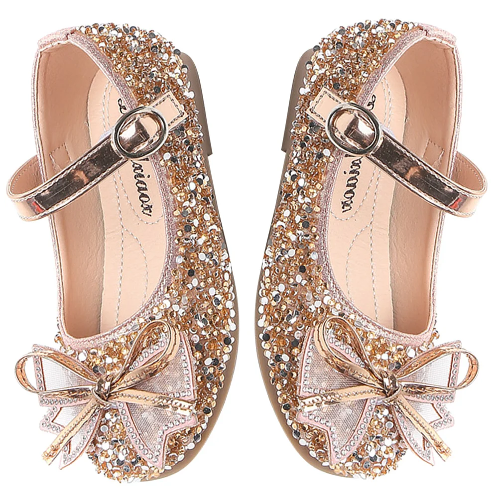 زوج واحد من حذاء الأميرة للفتيات الصغيرات بفيونكة من حجر الراين لحفلات الزفاف بتصميم رقيق أحذية للفتيات لأحذية الزفاف للفتيات الصغيرات