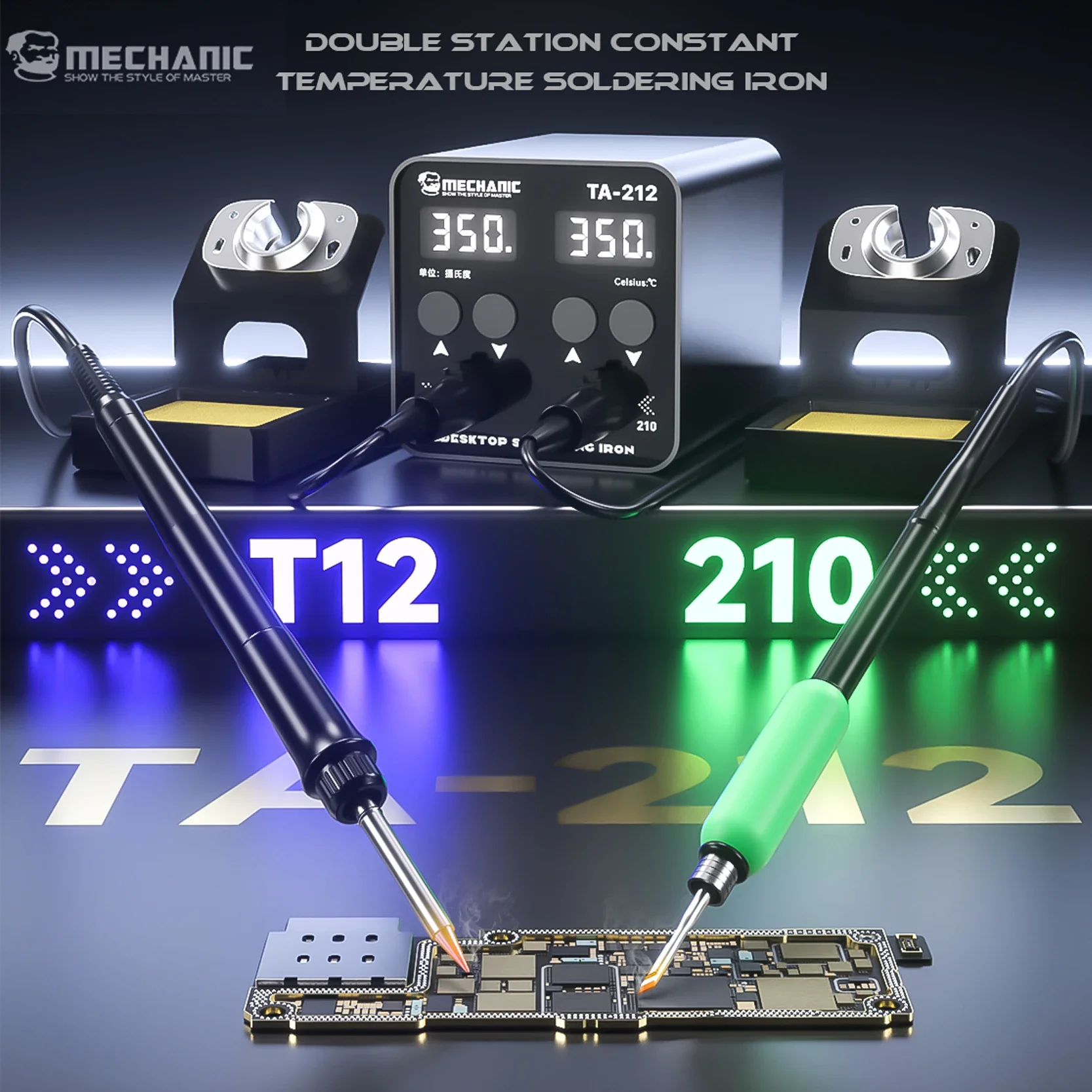 メカニック TA-212 デュアルチャンネルはんだステーション C210/T12 ハンドル LED ディスプレイ正確な温度制御修復ツールセット