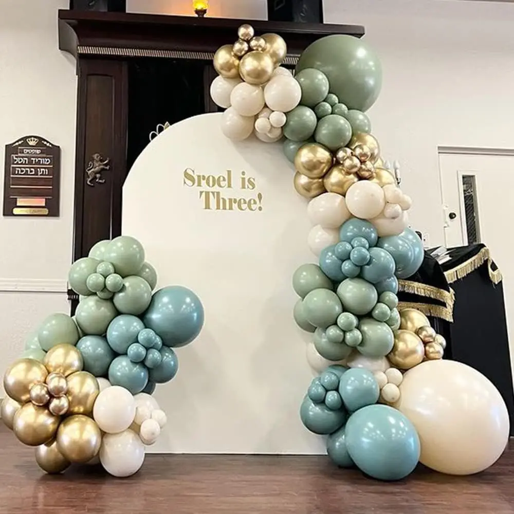 Guirlande de ballons en arc vert et bleu poussiéreux, 136 pièces, Kit de ballons en sable blanc et Beige pour Boho, décorations de fête prénuptiale pour bébé, mariage