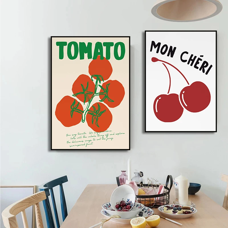 Cherry Coffee Tea Sardines Tomato Olive Wine Poster Lemon Canvas Painting Print for Wall Art Kitchen Room Home Decor