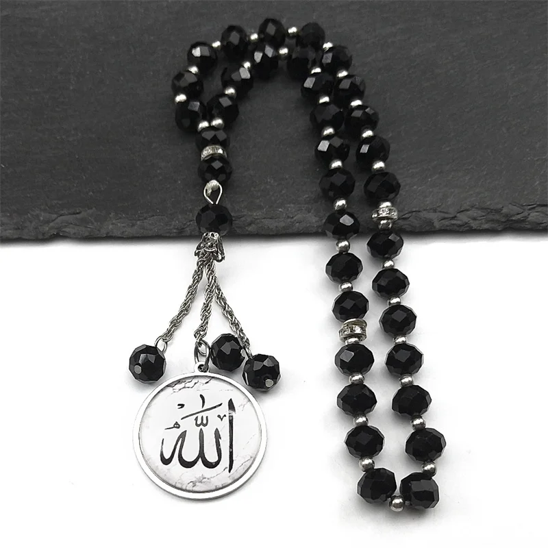 Islamischer arabischer Allah-Glas-Auto-Anhänger für Männer und Frauen, Edelstahl, goldfarben, Islam, muslimische Gebetsperlen, Kette, Amulett, Glaube, Schmuck