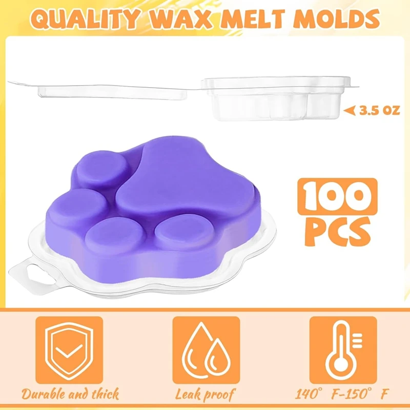 100 PCS Wax Melt Molds Cat'S Claw Shaped Wax Melt Clamshells Clear Empty Cube Tray Molds for Wickless Tarts Candles-A51M