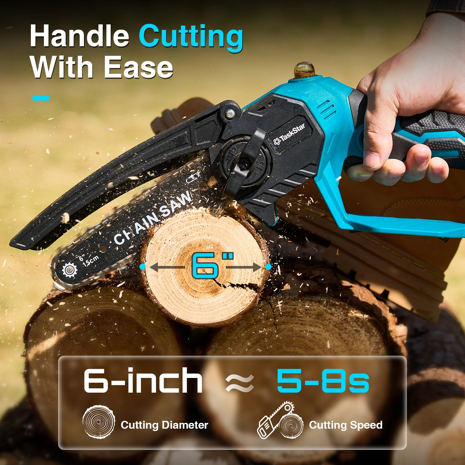 TaskStar 6" bürstenlose Kettensäge, 700-W-Motor, automatische Ölung, Mini-Akku-Astschere zum Beschneiden von Bäumen, Garten-Elektrowerkzeug für Makita 18-V-Akku (mit 2x2,0-Ah-Akkus) – Detail 2