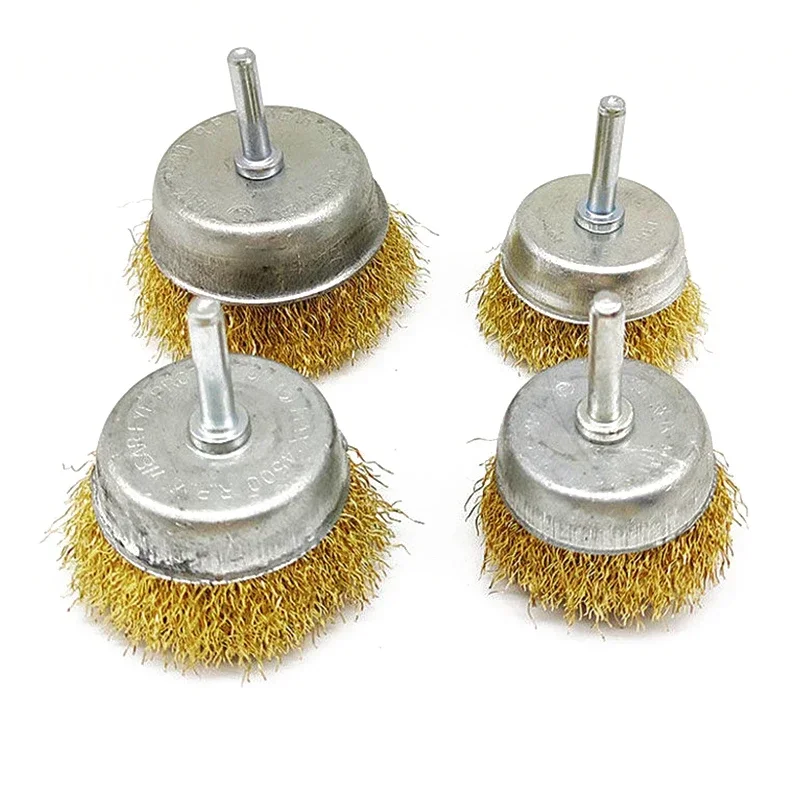 Brosse métallique en acier plaqué laiton, 20mm-100mm, roues, perceuse, outils éloignés, élimination de la rouille du métal, brosse de polissage,