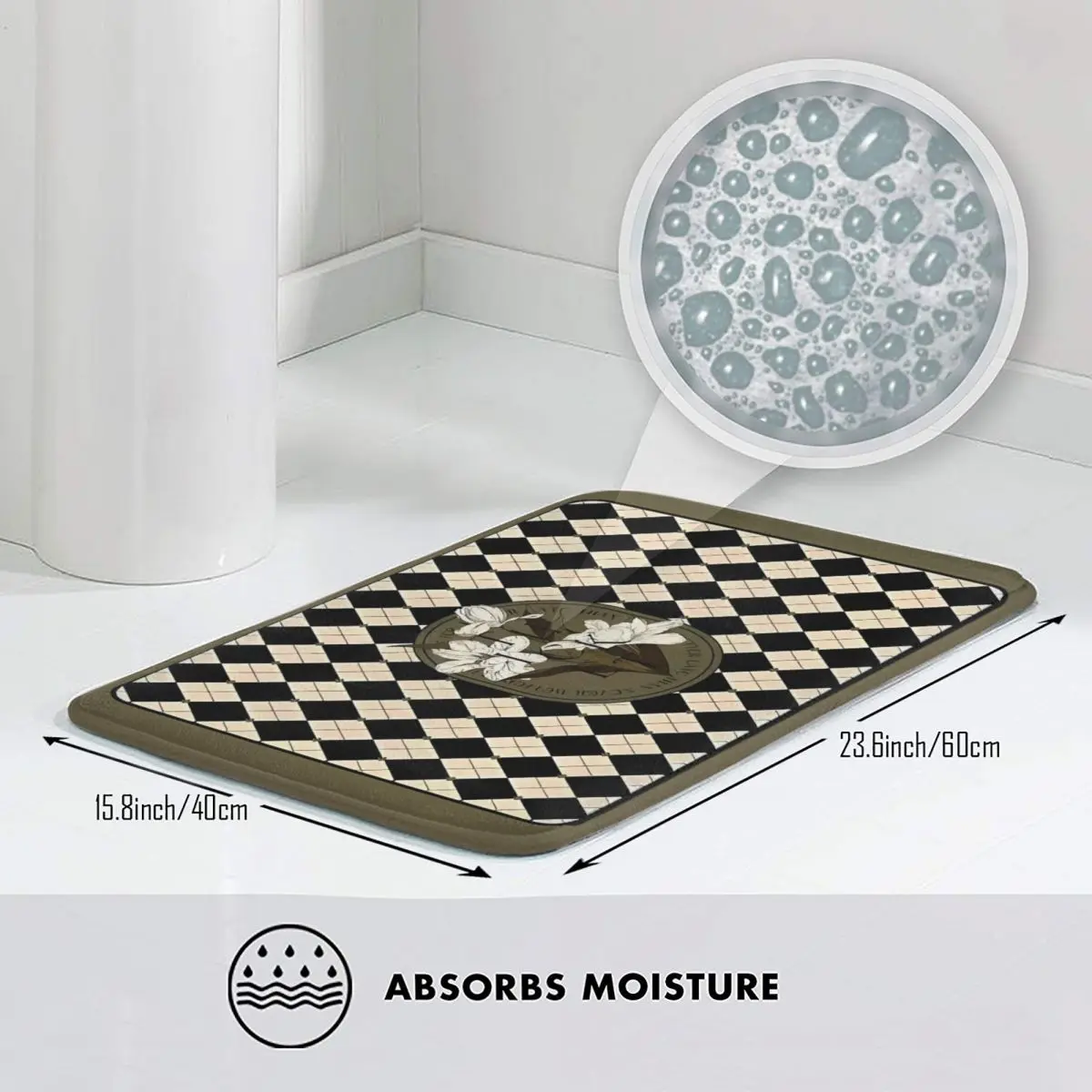 Retro Diamond Grid Foot Mat for Shower Home Entrance Bath Mat Quick Dry Vintage Bathroom Carpet Velvet Soft Anti-Slip Toilet Mat