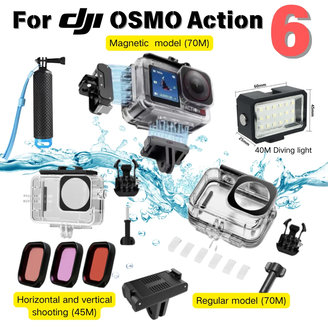 

For DJI Action 6 Magnetic Waterproof Dive Case 70 Meter Professional Waterproofing Diving Protective Anti-Drop Protective Shell