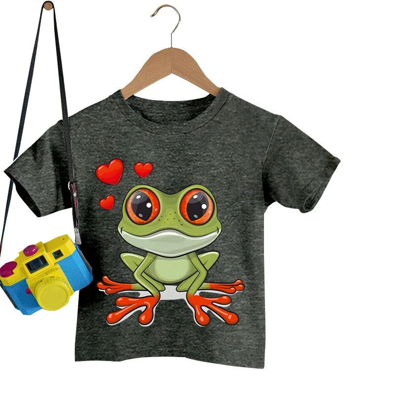 Love Frog T Shirt New Kids Girl Tshirt Cute Frog Art Top Tee Fashion Children Clothes Summer Short Sleeve Cartoon Frog T-shirts