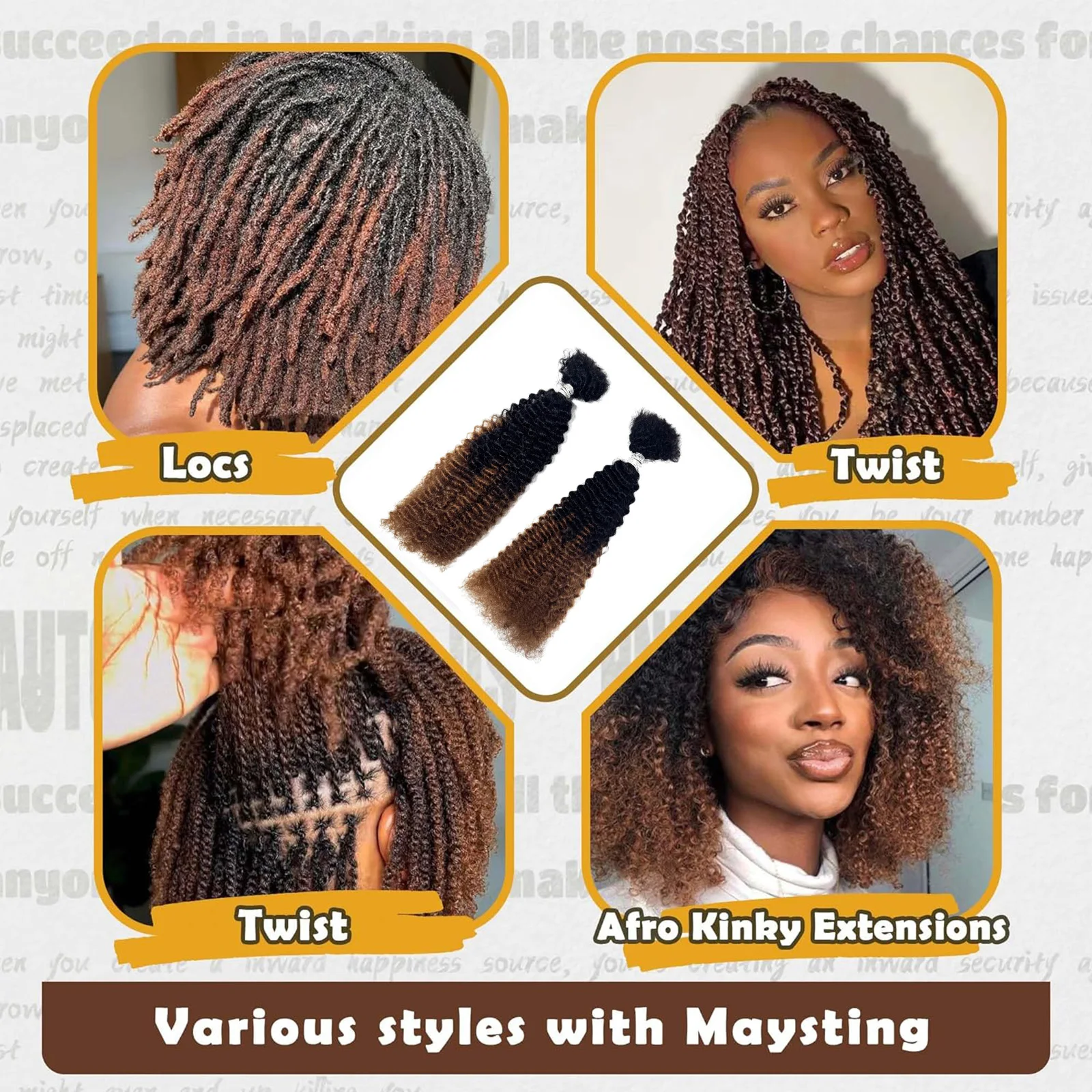 16inch Afro Kinky Curly Human Hair Bulk for Dreadlocks Extending Afro Kinkys Bulk Human Hair for Braiding 30g/pack Can Be Dyed