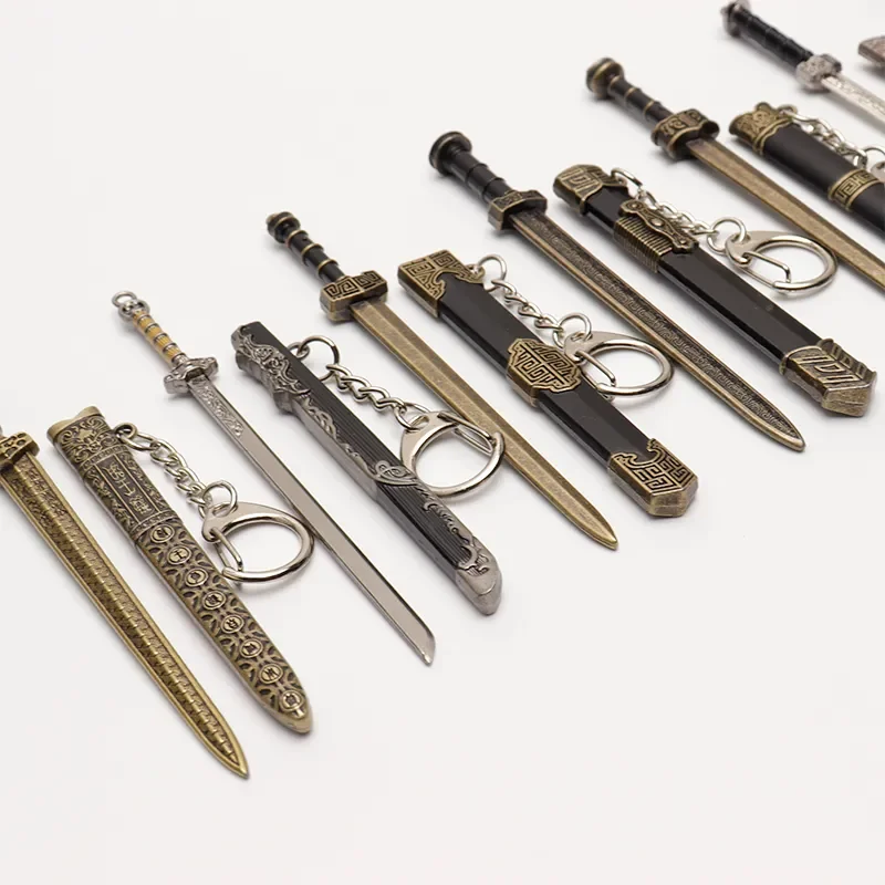 Mini Sword With Sheath China Ancient Sword Zinc Alloy Tang Hengdao Han Sword Weapon Model Keychain Pendant Cosplay Accessories