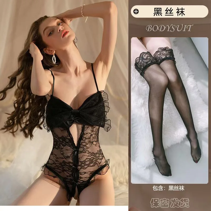 

Осеннее сексуальное прозрачное тонкое женское белье с бантом, кружевное искушение, цельное боди, оптовая продажа