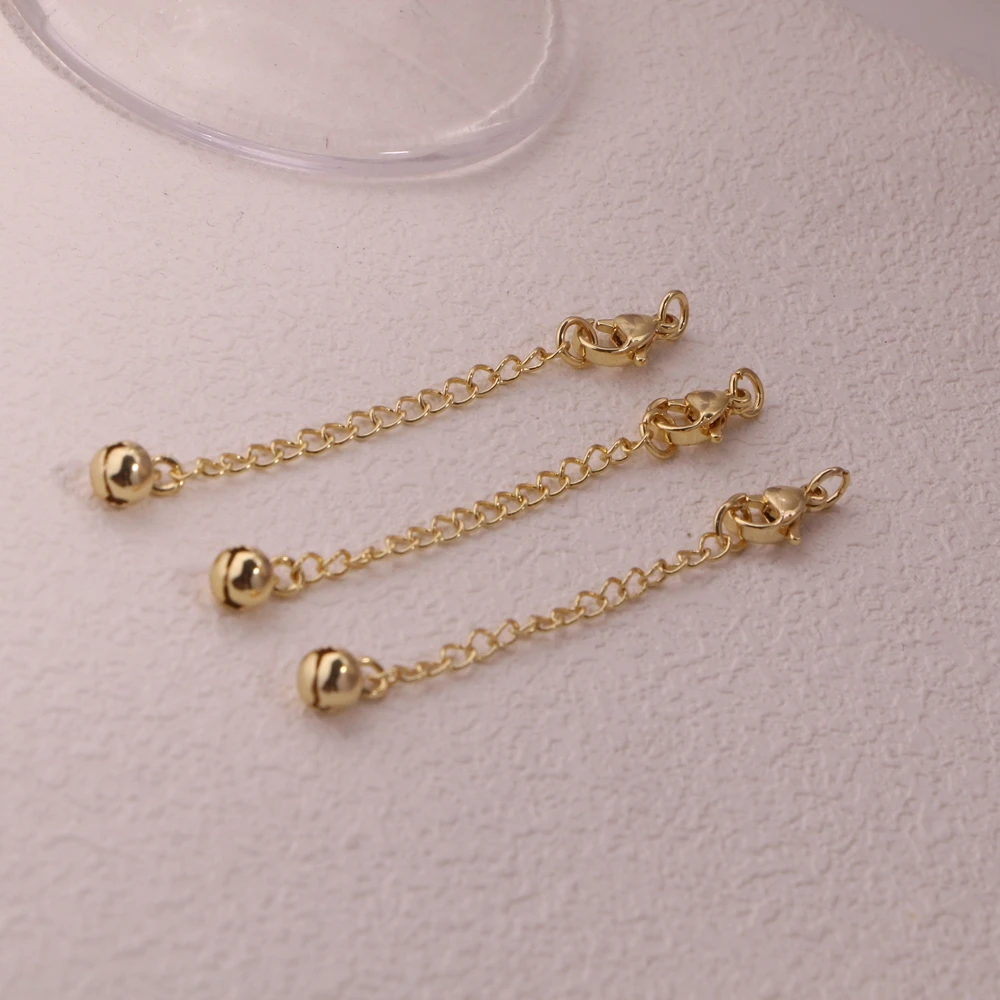 50pcs, Lobster Claw Clasps with Extender Chain, Gold plated Brass Extension Chain Bell Charm