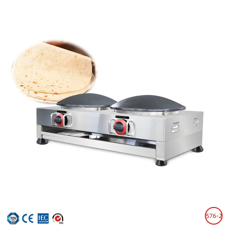Dual Independent Flame Control Gas Crepe Maker Double Non-Stick Round Plate Commercial LPG Pancake Griddle