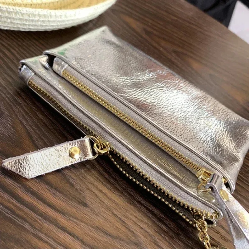 New Genuine Leather Fashion Mini Silver Wallet portamonete multifunzionale con cerniera portamonete portamonete portatile carino