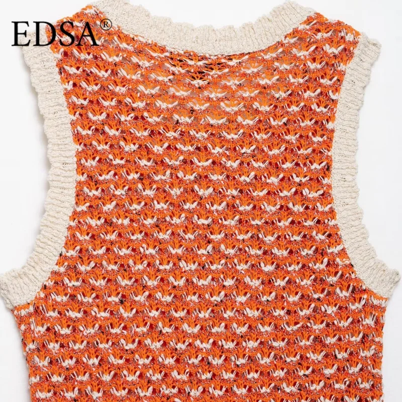 EDSA Mini abito da donna in maglia strutturata senza maniche girocollo aderente abiti corti femminili con doppie tasche