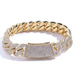 New Shiny Inlaid Zircon Cuban Link Chain Bracelet Gold Plated Bracelet Fashion Hip Hop Bracelets Women Men Jewelry Gift