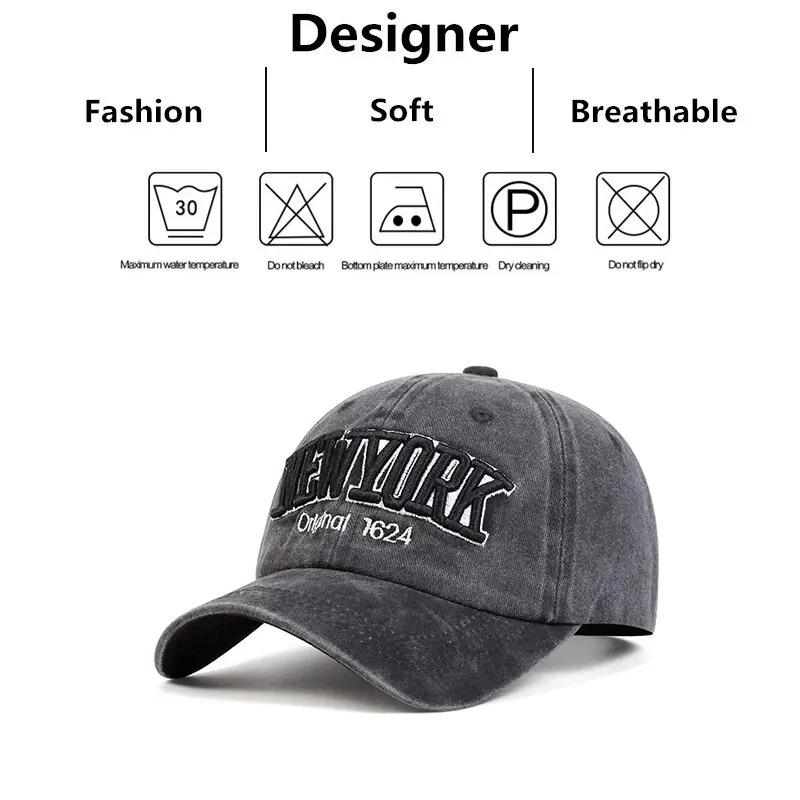 Unisex NEW YORK 1624 Embroidery Wash Baseball Caps Spring and Autumn Outdoor Adjustable Casual Hats Sunscreen Hat