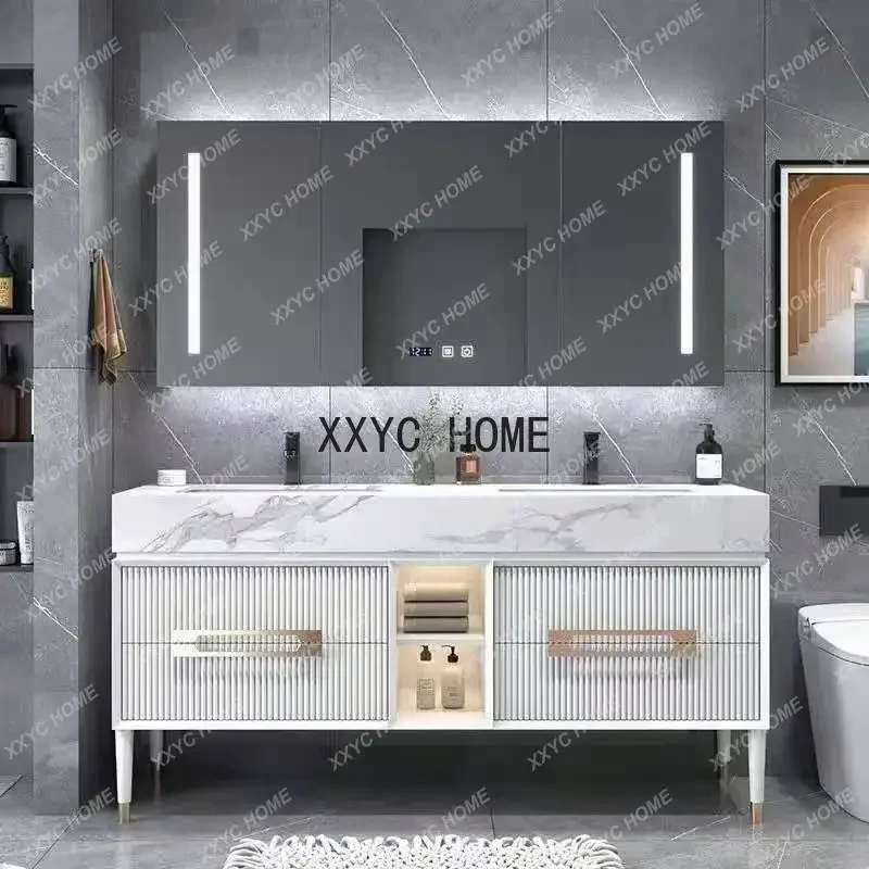 Bathroom Cabinet Bathroom Solid Wood Washbasin Combination Smart Mirror Cabinet Wash Basin Floor Double Basin Simple