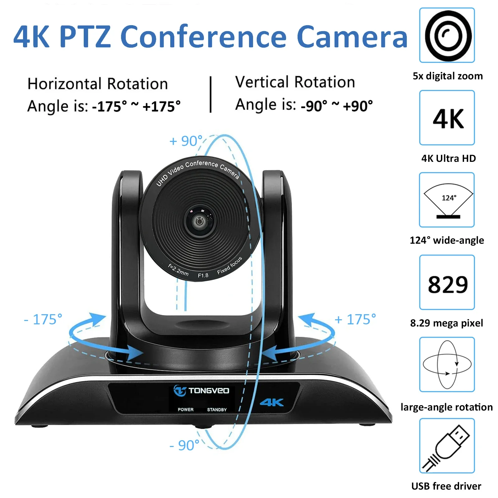 Câmera PTZ 4k de alta resolução Conexão USB3.0 AI Tracking Câmera de videoconferência Igreja/fluxo vivo
