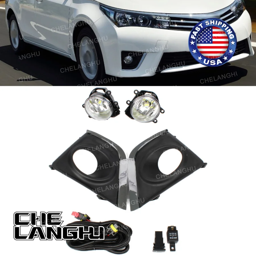 

For Toyota Corolla 2014 2015 2016 Car Accessories 1 Set Front H11 LED Fog Lights Lamp With Grille Cover, Wire and Switch