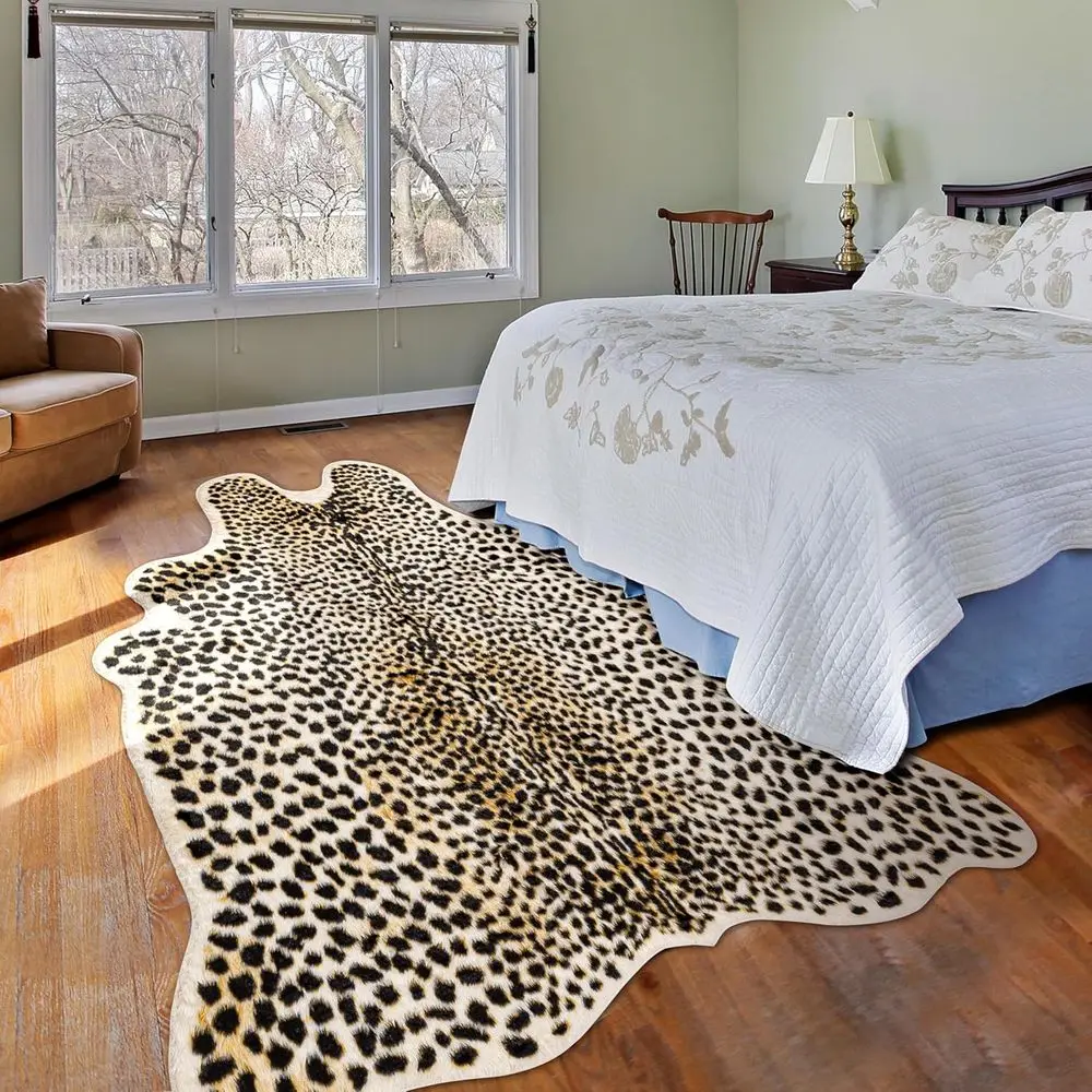 Multicolored Faux Cheetah Print Rug, 5.2x7 ft, for Living Spaces and Bedrooms
