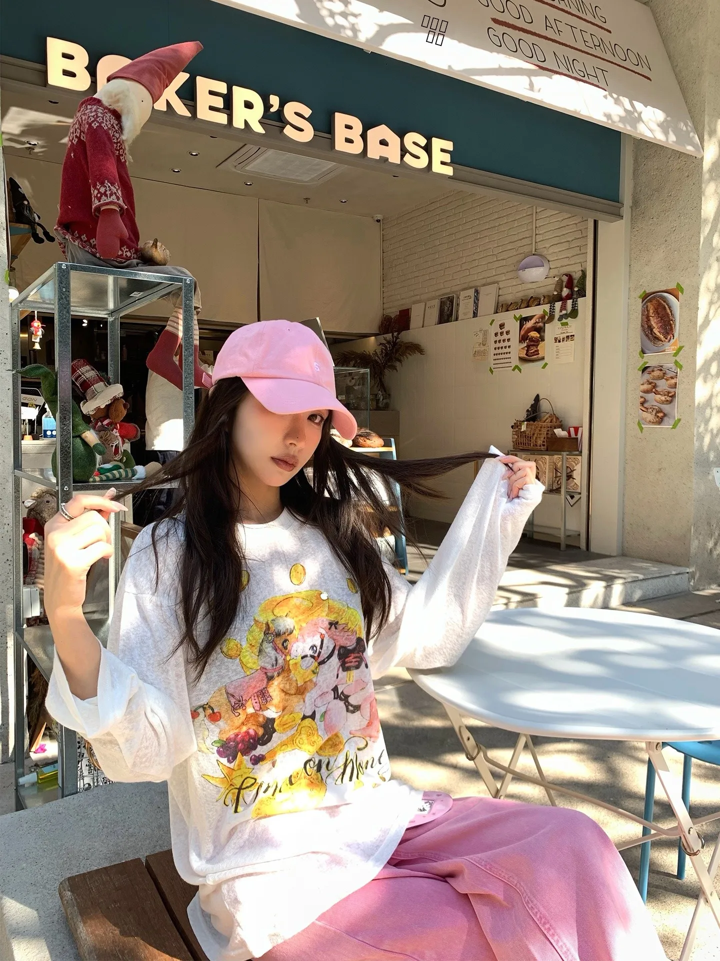 

Xuekeke White Long Sve T-irt Women's round Ne Loose Lazy Sle Slimming Faionable Top Pattern Casual Wear